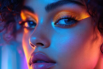 Poster - neon glamour reimagined striking female portrait with bold abstract neon color palette geometric shapes and fluid lines create avantgarde highfashion aesthetic