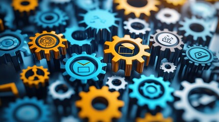 Poster - Intricately Intertwined Gears and Cogs Symbolizing Technological Innovation and Automation