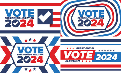 Wall Mural - Vote 2024. Presidential Election 2024 in United States. November 5. US Election Day. Patriotic american element. Poster, card, banner and background. Vector illustration