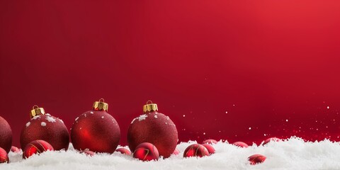Wall Mural - create a cheerful atmosphere with elegant christmas red decorations on a snowy background, adding jo
