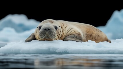 Wall Mural - a walrus rests on a piece of ice in the arctic.
