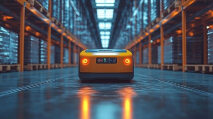 Poster - efficient rpa bots working autonomously in a modern warehouse during daytime operations