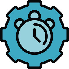 Wall Mural - Blue gear with a clock in the center representing the concept of time management