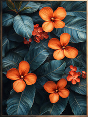 Wall Mural - Vibrant orange flowers bloom against a backdrop of lush green foliage.