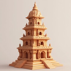 Wall Mural - 3D Indian Pagoda Icon: Multi Tiered Traditional Structure Illustration Logo