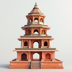 Wall Mural - 3D Indian Pagoda Icon: Multi Tiered Traditional Structure Illustration Logo