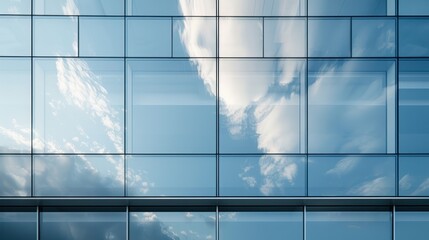 Poster - Reflective Glass Building with Blue Sky and Clouds