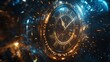 © Sea - Time travel Technology Background with Clock concept and Time Machine, Can rotate clock hands. Jump into the time portal in hours. Traveling in space and time. Time travel fantasy scifi cinematic film