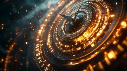 Time travel Technology Background with Clock concept and Time Machine, Can rotate clock hands. Jump into the time portal in hours. Traveling in space and time. Time travel fantasy scifi cinematic film