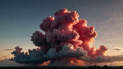 Poster - Bright pink smoke cloud rising dramatically in the sky