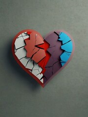 Wall Mural - Broken heart icon on a plain background, highlighting emotional pain.