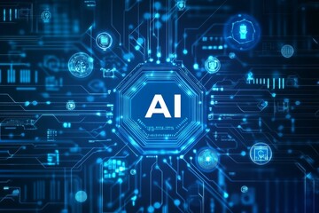 Fototapete - AI technology background and icons of artificial intelligence. Generative AI.