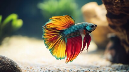 Wall Mural - Colorful Betta Fish in Aquarium