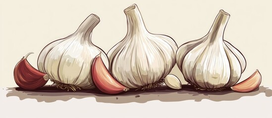 Wall Mural - Flat color cartoon illustration of garlic