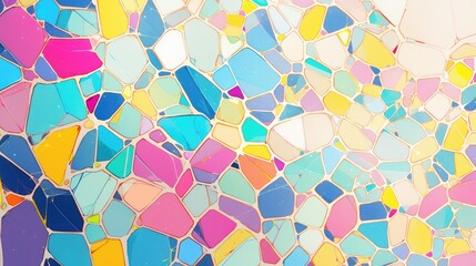 Poster - Colorful stained glass voronoi painting featuring irregular cell patterns and 2D geometric shapes in a grid layout
