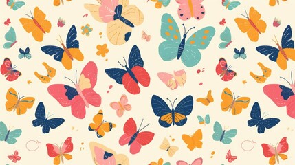 Wall Mural - Colorful butterfly pattern illustration ideal for prints and gift wrapping A cute vector design perfect for summer themes for children