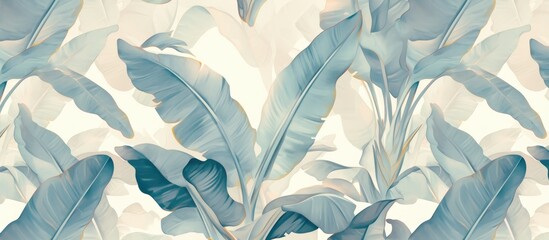 Poster - soft colored tropical leaf wallpaper design featuring banana trees mural art suitable for interior d