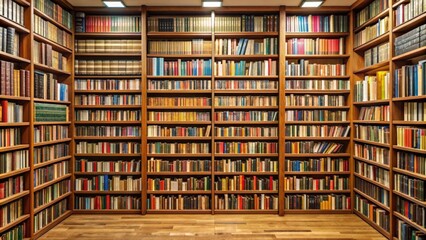 Aufkleber - Library shelves filled with rows of books , library, books, education, reading, literature, academic, knowledge, research