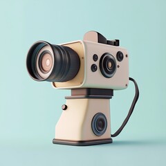 Wall Mural - 3D Vintage Camera Icon: Old School Recording Device Illustration Logo