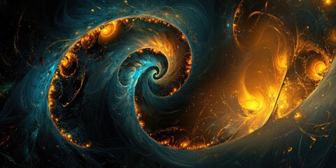 Poster - Fantasy abstract fractal composition on a dark backdrop
