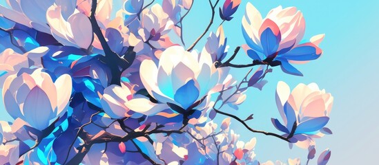 Canvas Print - Blue magnolia flower artwork suitable for mural prints