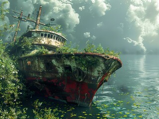 Overgrown Shipwreck: Nature Reclaims the Sea