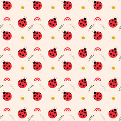 Wall Mural - A charming seamless pattern ladybugs and chamomile