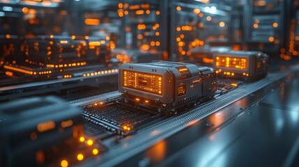 Poster - RPA bots efficiently manage cargo movements in a busy logistics center during nighttime operations