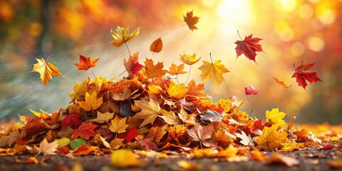 Aufkleber - Falling leaves creating a vibrant pile on the ground, autumn, foliage, seasonal, nature, colorful, outdoors, beauty, collection
