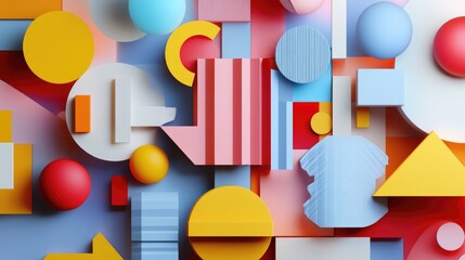 Wall Mural - Abstract composition of mixed geometric shapes with texture in a 3D design