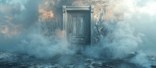 Wall Mural - Conceptual artwork featuring surreal doors exploring themes of way and choice through 3D illustration and mystery elements