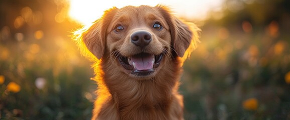 Poster - Golden Retriever Dog Portrait in Sunset Light