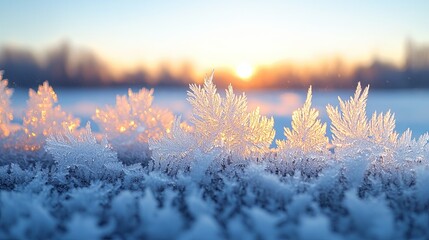 Canvas Print - Winter Sunrise Over Frosty Fields with Snow-Covered Trees