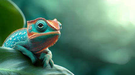 Colorful Baby Chameleon on a Leaf