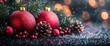 © GenVision - Festive Christmas Ornaments with Pine Cone and Holly Berries on a Snowy Background