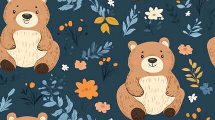 Wall Mural - Adorable seamless pattern featuring a cartoon bear