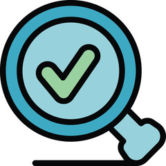 Poster - Magnifying glass is focusing on a green check mark symbol, indicating approval or verification