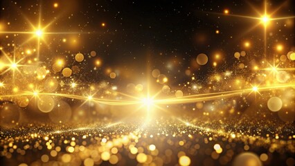 Aufkleber - Abstract bright gold background with elegant and moving fast neon golden light particles, Elegant, abstract, bright, gold, background