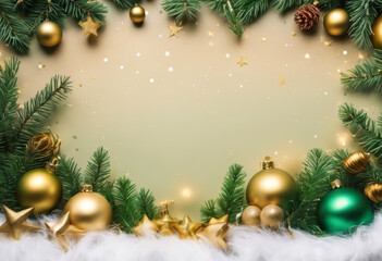 Wall Mural - A Christmas tree with a green and gold frame