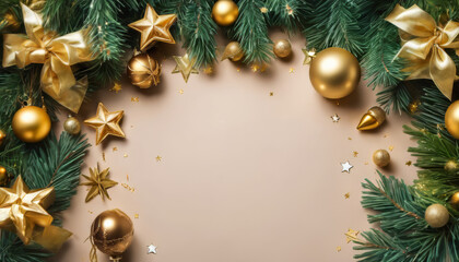 Wall Mural - A gold and green Christmas tree with a gold bow and a bunch of gold