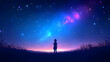 © Siasart Studio - Silhouette of a Girl Gazing at the Night Sky with Stars