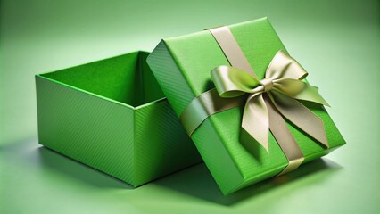 Aufkleber - Green gift box with ribbon bow open and empty , gift, box, green, ribbon, bow, present, holiday, surprise