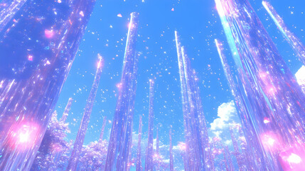 Sticker - Sparkling Light Pillars Shimmering Against a Blue Sky