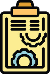 Poster - Yellow clipboard showing gears drawing representing the process of project management with cogwheels working together