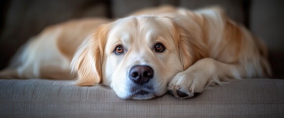 Wall Mural - Golden Retriever Dog Relaxing on Couch