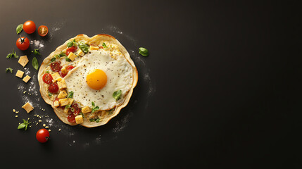 Delicious breakfast plate featuring scrambled eggs, fresh vegetables, and herbs, perfect for a morning boost.