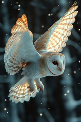 Poster - A close-up of a barn owl in flight,