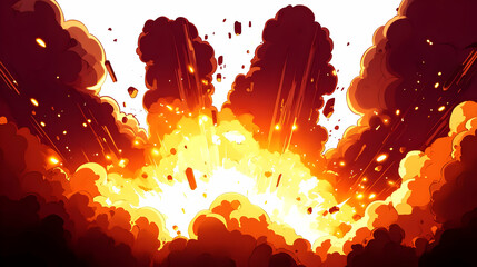 Canvas Print - Massive Explosion with Fire and Smoke, Dramatic Cartoon Style