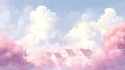 Poster - Dreamy Sky and Blooming Trees: A Beautiful Landscape