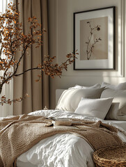 Wall Mural - Cozy bedroom with a neutral color palette and a warm, inviting feel.